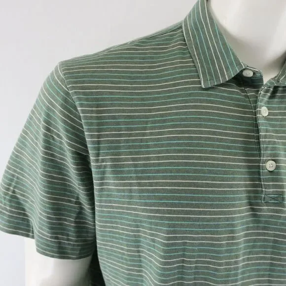 Patagonia Polo Shirt Mens Size L Organic Cotton Green Striped‎ - Picture 2 of 8